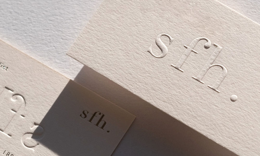 SFH blind embossed business cards