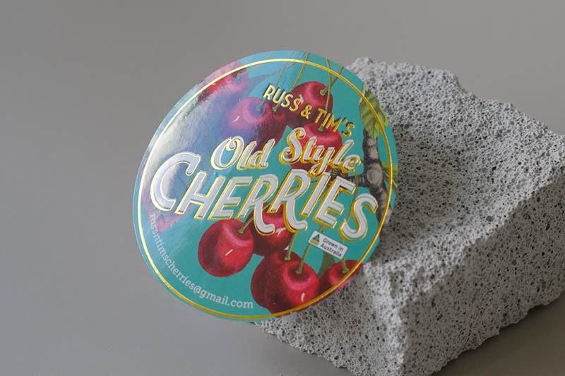 Gold Foil & Full Colour Print on Gloss Label | Russ & Tim's Old Style Cherries