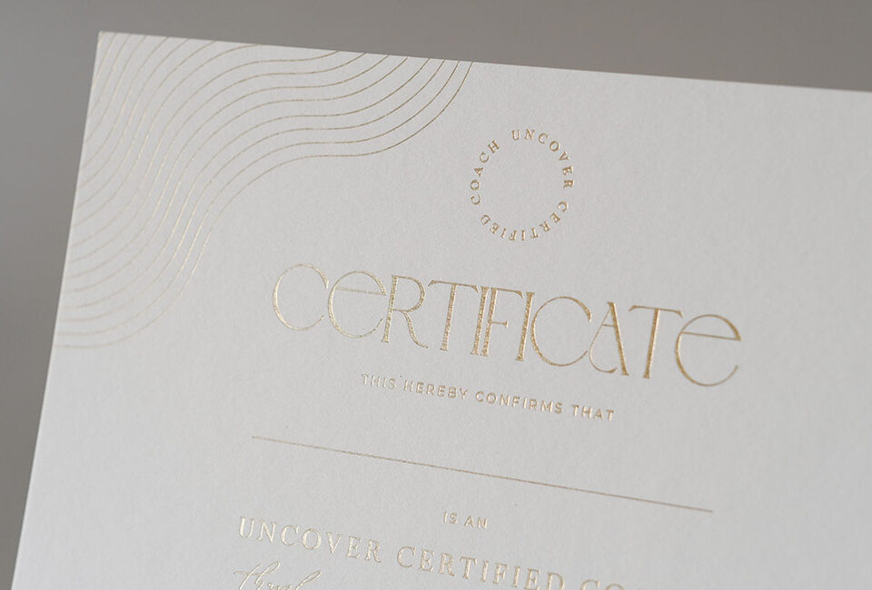 gold foiled certificate designed by Paige Tuzee