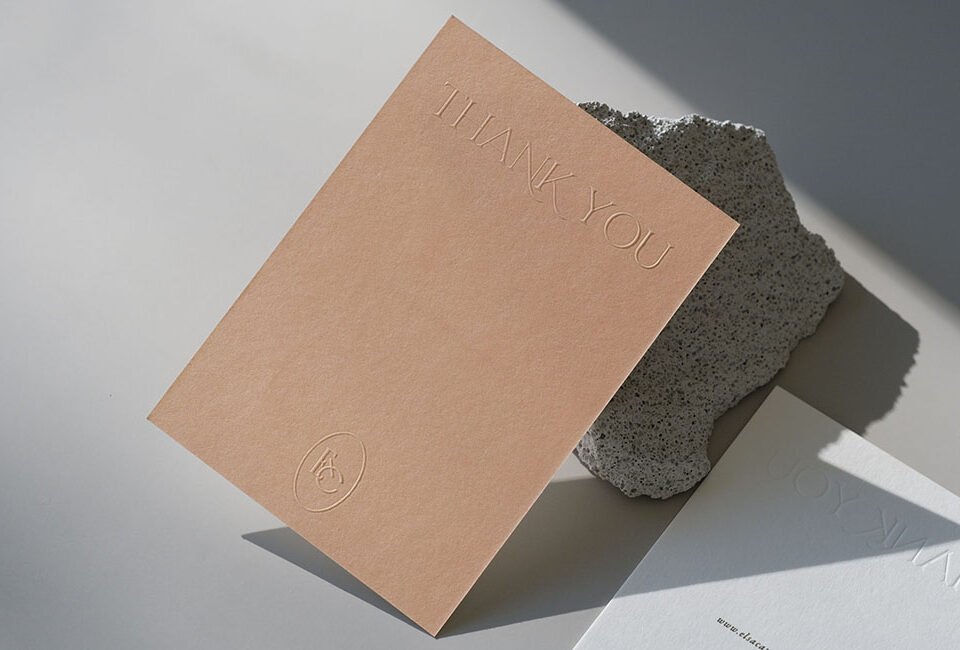 blind embossed thank you card by Stitch Press Melbourne