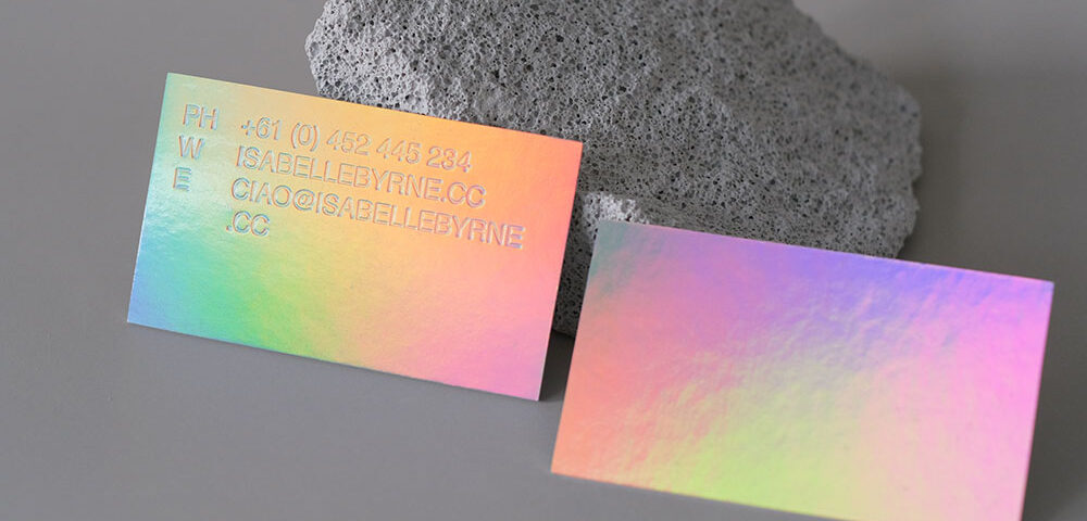 mirror holo silver foil and blind deboss business cards by Stitch Press