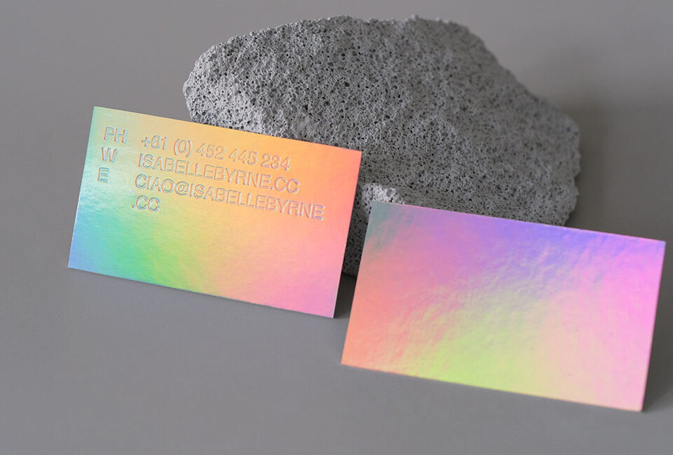 mirror holo silver foil and blind deboss business cards by Stitch Press